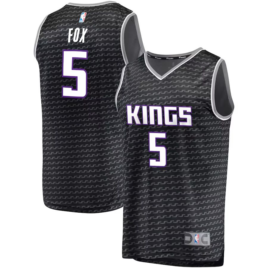 Men Sacramento Kings #5 De Aaron Fox Fanatics Branded Black Fast Break Replica NBA Jersey